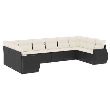 vidaXL Salon de jardin 10 pcs avec coussins Noir Résine tressée