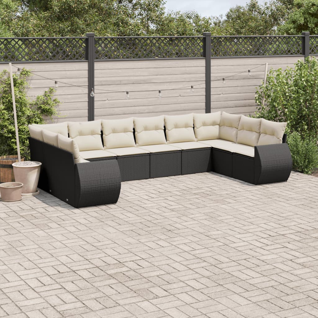 vidaXL Salon de jardin 10 pcs avec coussins Noir Résine tressée