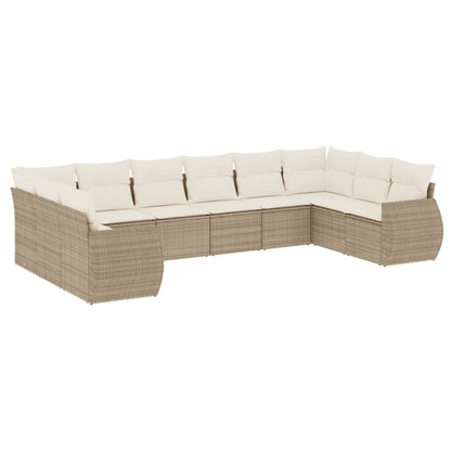 vidaXL Salon de jardin 10 pcs avec coussins beige résine tressée
