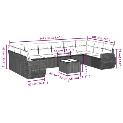 vidaXL Salon de jardin 10 pcs avec coussins résine tressée gris