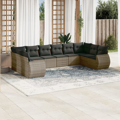 vidaXL Salon de jardin 10 pcs avec coussins résine tressée gris