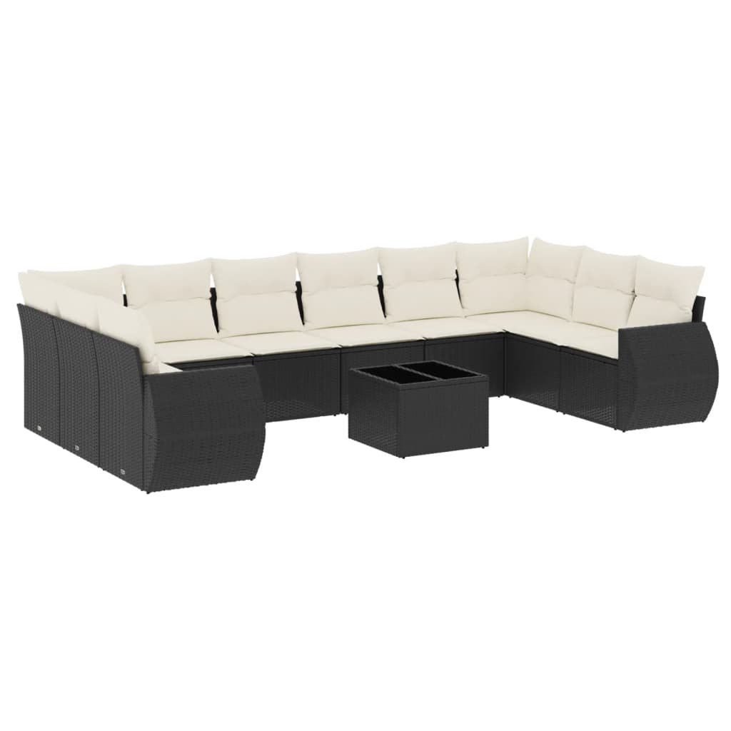 vidaXL Salon de jardin 11 pcs avec coussins Noir Résine tressée