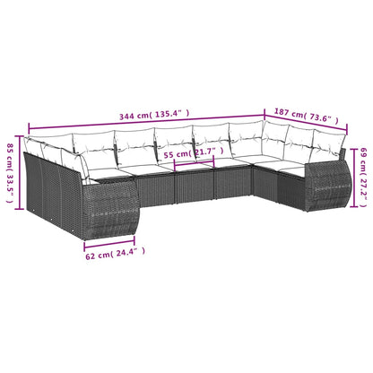 vidaXL Salon de jardin 11 pcs avec coussins Noir Résine tressée