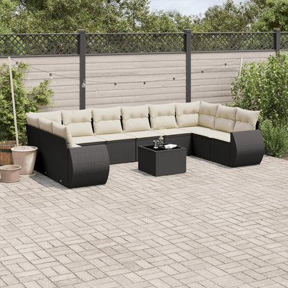 vidaXL Salon de jardin 11 pcs avec coussins Noir Résine tressée