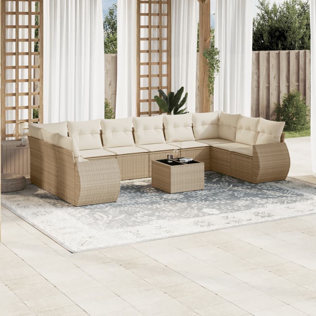 vidaXL Ensemble de canapés de jardin 11 pcs avec coussins en rotin synthétique beige