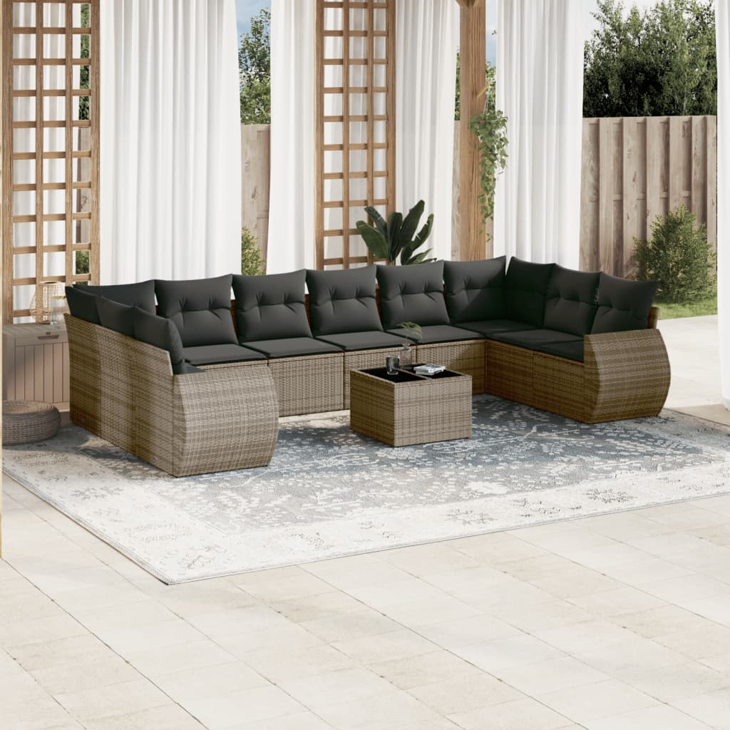 vidaXL Ensemble de canapés de jardin 11 pcs avec coussins en résine tressée gris