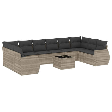 vidaXL Salon de jardin 11 pcs avec coussins Gris clair Résine tressée