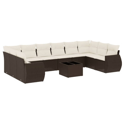 vidaXL 11-tlg. Garten-Sofagarnitur mit Kissen Braun Poly Rattan