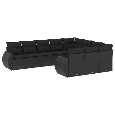 vidaXL Salon de jardin 10 pcs avec coussins Noir Résine tressée