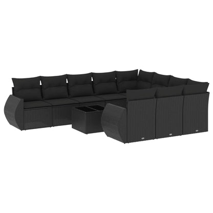vidaXL Salon de jardin 11 pcs avec coussins Noir Résine tressée