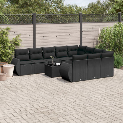 vidaXL Salon de jardin 11 pcs avec coussins Noir Résine tressée