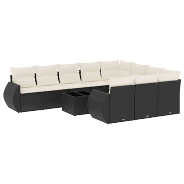 vidaXL Salon de jardin 11 pcs avec coussins Noir Résine tressée