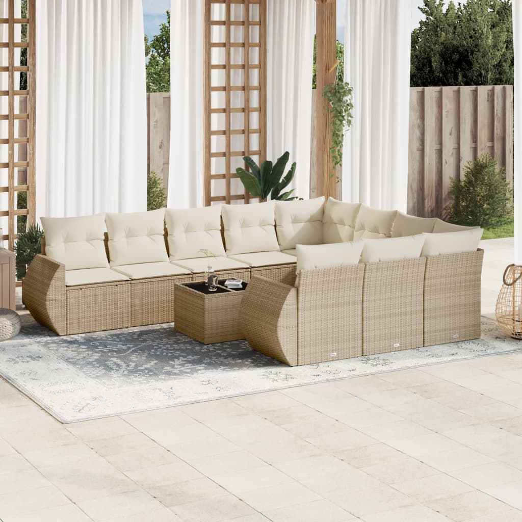 vidaXL Ensemble de canapés de jardin 11 pcs avec coussins en rotin synthétique beige