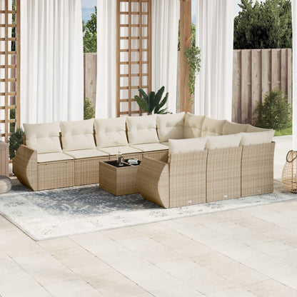 vidaXL Ensemble de canapés de jardin 11 pcs avec coussins en rotin synthétique beige