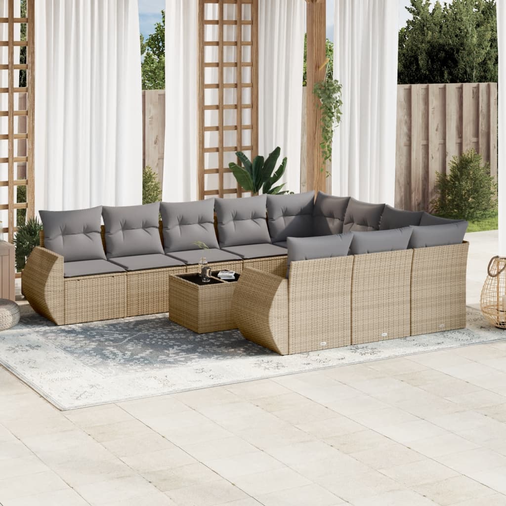 vidaXL Ensemble de canapés de jardin 11 pcs avec coussins en rotin synthétique beige