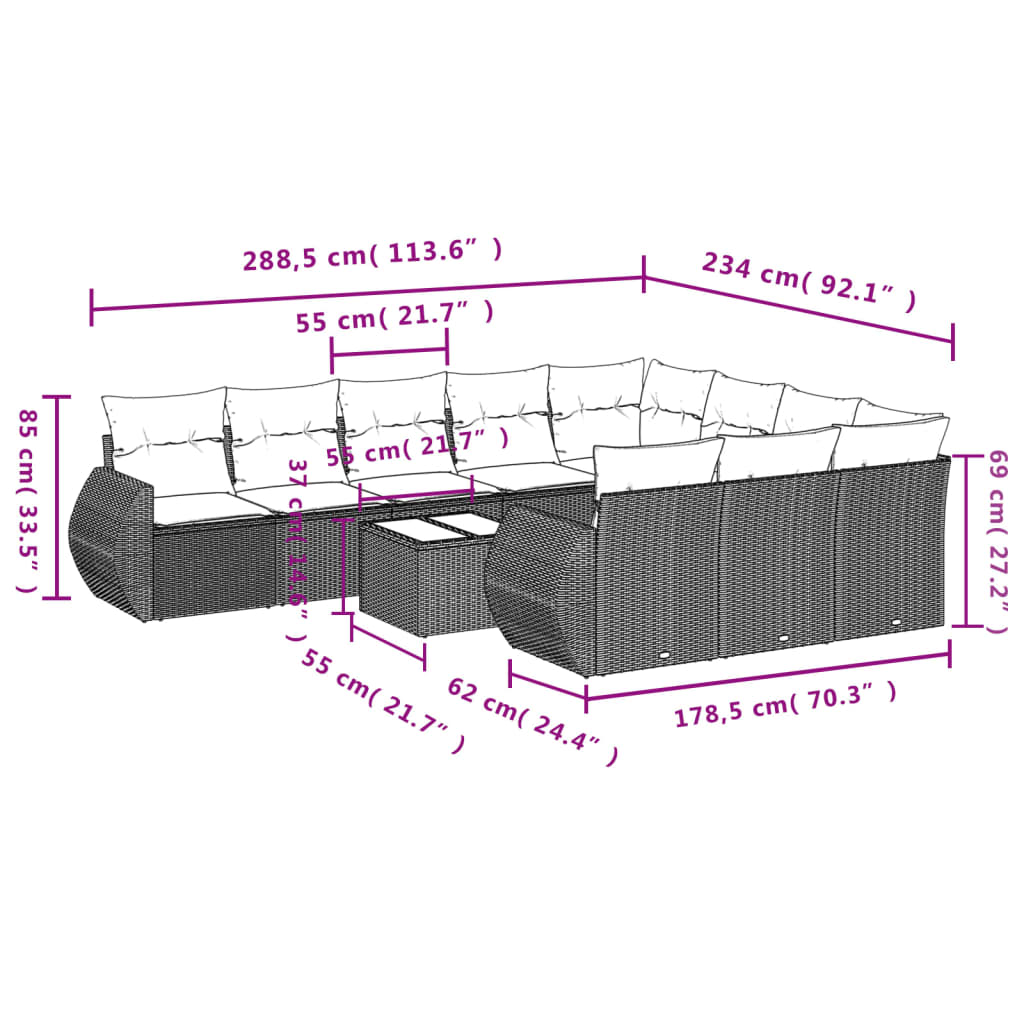 vidaXL Ensemble de canapés de jardin 11 pcs avec coussins en résine tressée gris