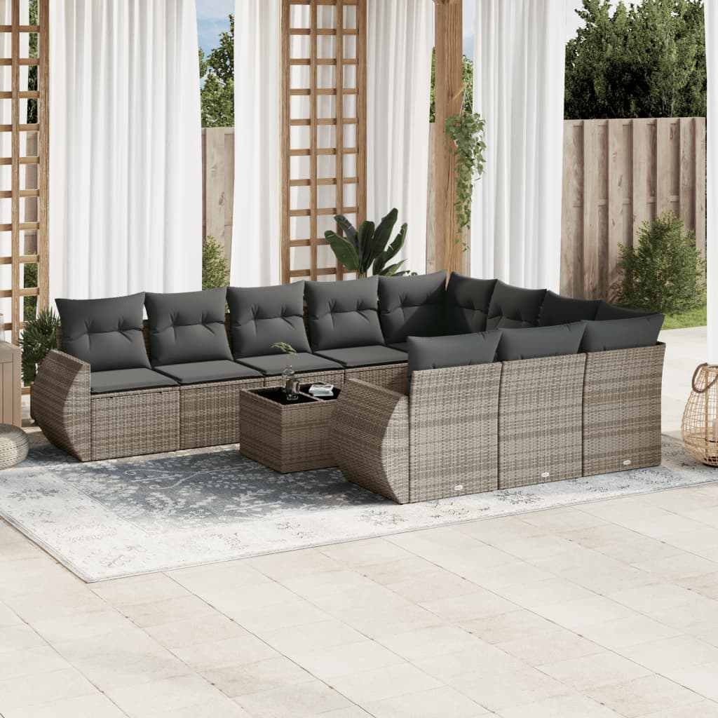 vidaXL Ensemble de canapés de jardin 11 pcs avec coussins en résine tressée gris