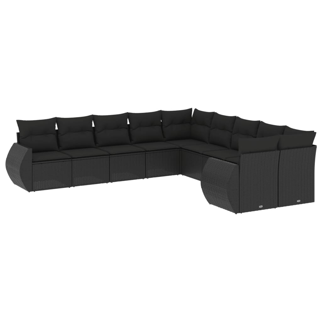 vidaXL Salon de jardin 10 pcs avec coussins Noir Résine tressée