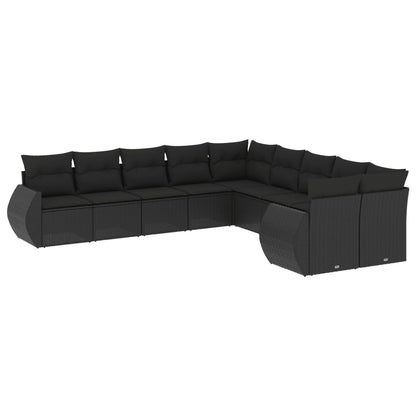 vidaXL Salon de jardin 10 pcs avec coussins Noir Résine tressée