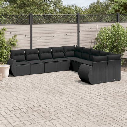 vidaXL Salon de jardin 10 pcs avec coussins Noir Résine tressée