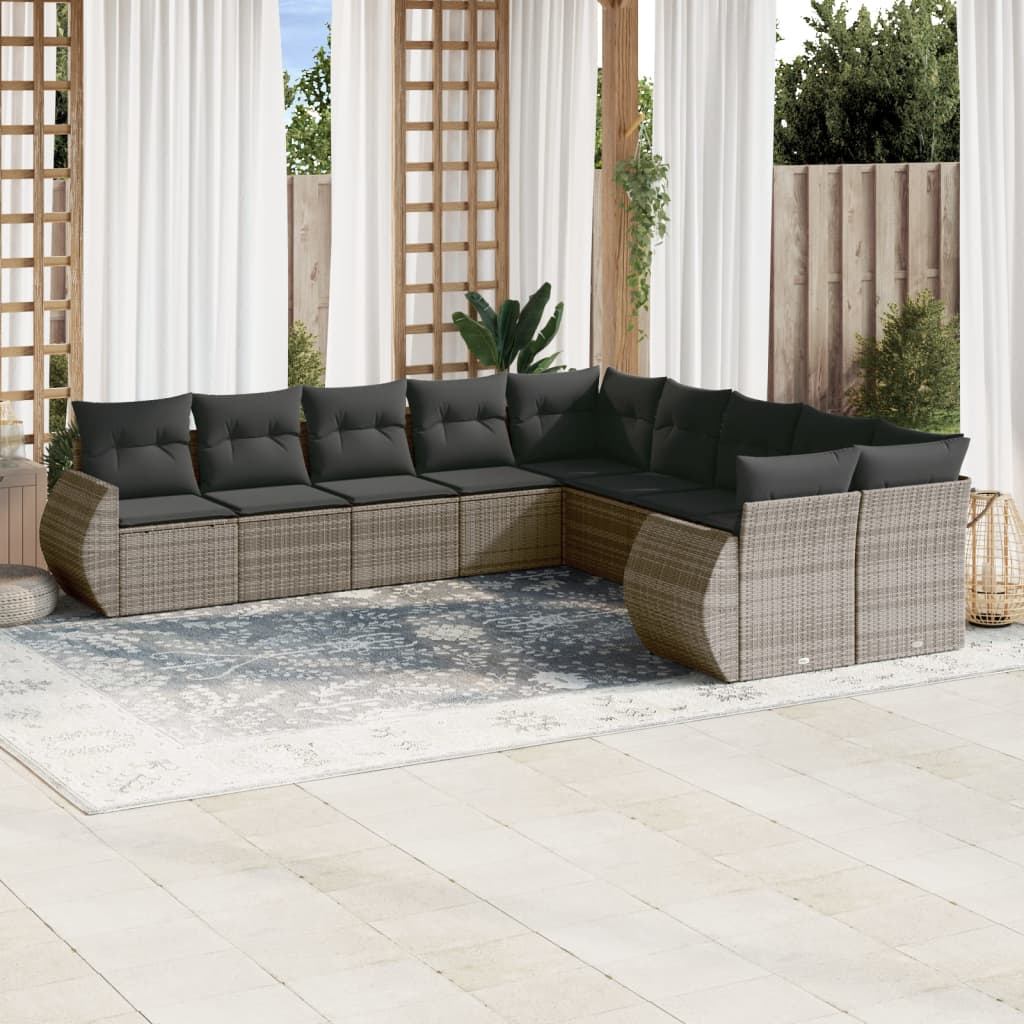 vidaXL Salon de jardin 10 pcs avec coussins résine tressée gris