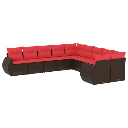 10-teiliges Gartensofa-Set mit Kissen, braun, Polyrattan