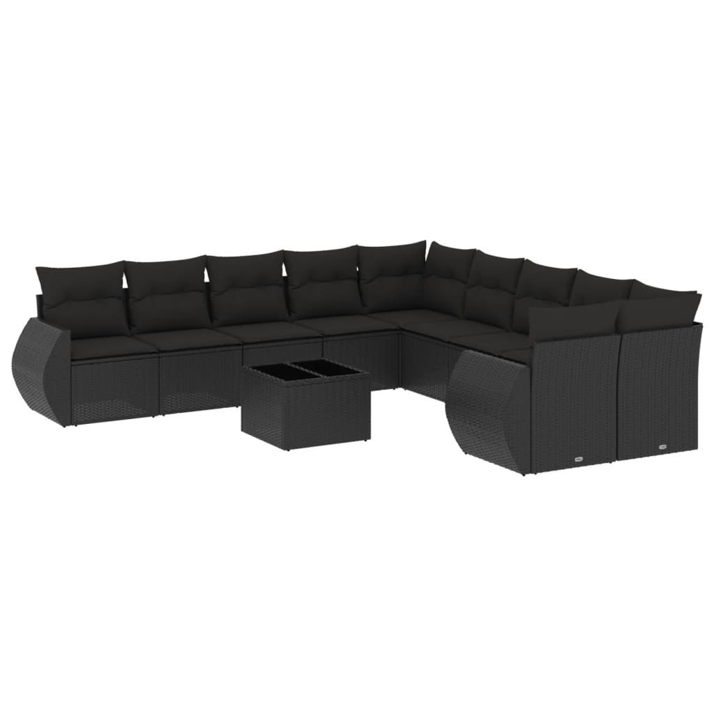 vidaXL Salon de jardin 11 pcs avec coussins Noir Résine tressée