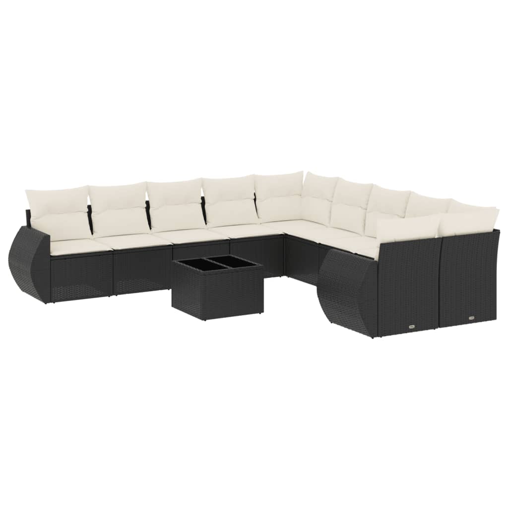 vidaXL Salon de jardin 11 pcs avec coussins Noir Résine tressée