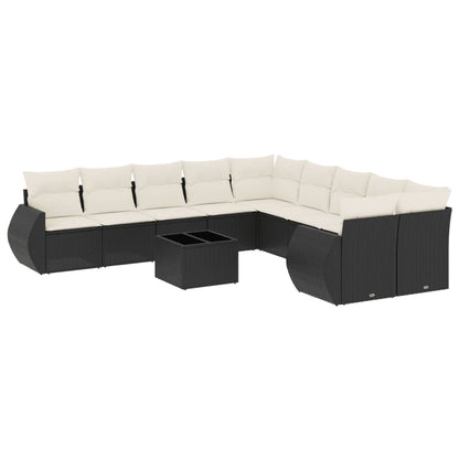 vidaXL Salon de jardin 11 pcs avec coussins Noir Résine tressée