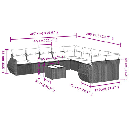 vidaXL Salon de jardin 11 pcs avec coussins Noir Résine tressée