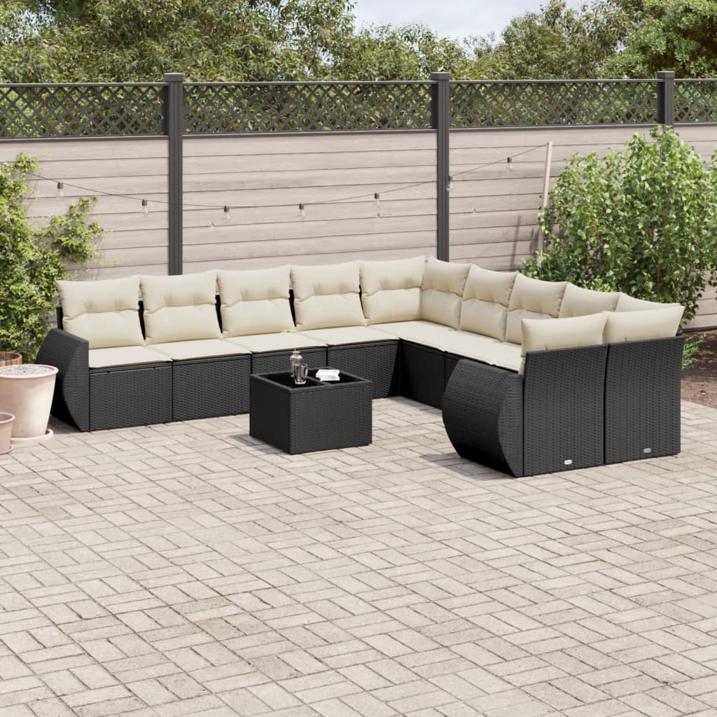 vidaXL Salon de jardin 11 pcs avec coussins Noir Résine tressée
