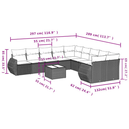 vidaXL Ensemble de canapés de jardin 11 pcs avec coussins en rotin synthétique beige