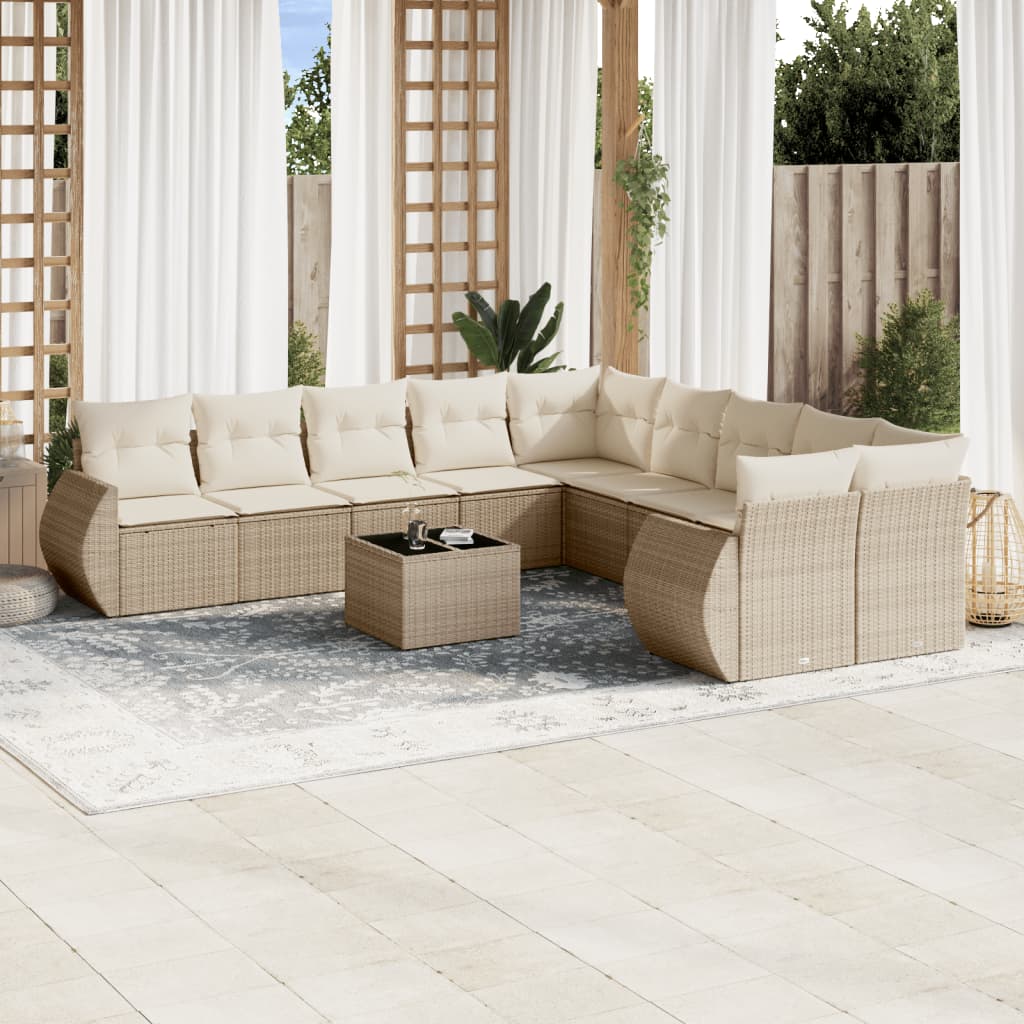 vidaXL Ensemble de canapés de jardin 11 pcs avec coussins en rotin synthétique beige