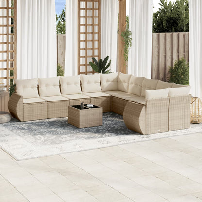 vidaXL Ensemble de canapés de jardin 11 pcs avec coussins en rotin synthétique beige