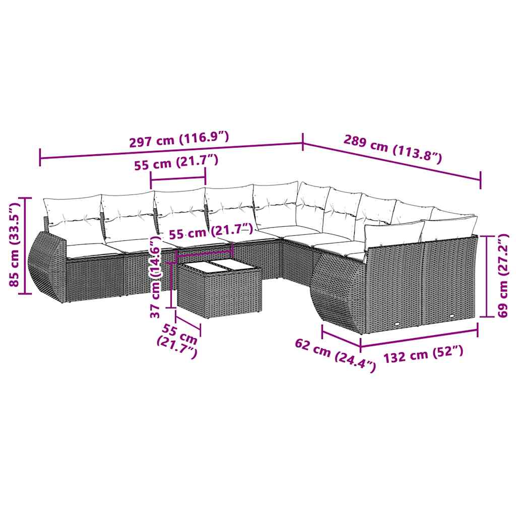 vidaXL Salon de jardin 11 pcs avec coussins Gris clair Résine tressée