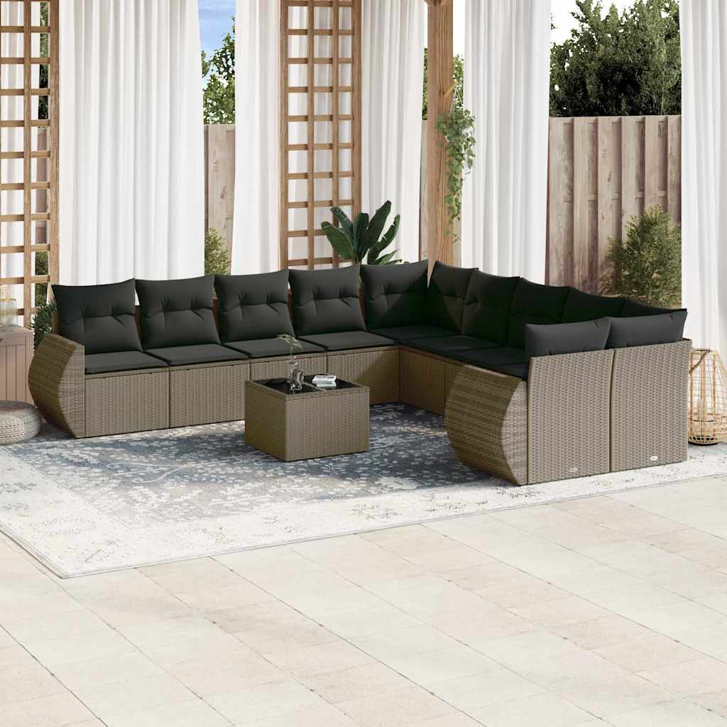 vidaXL Salon de jardin 11 pcs avec coussins Gris clair Résine tressée