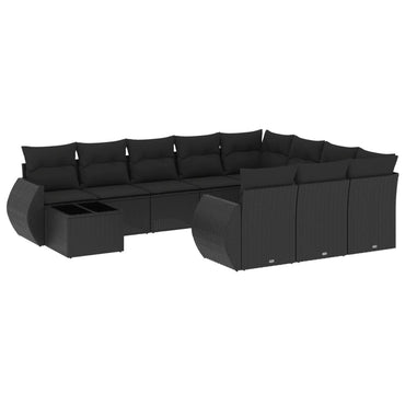 vidaXL Salon de jardin 11 pcs avec coussins Noir Résine tressée