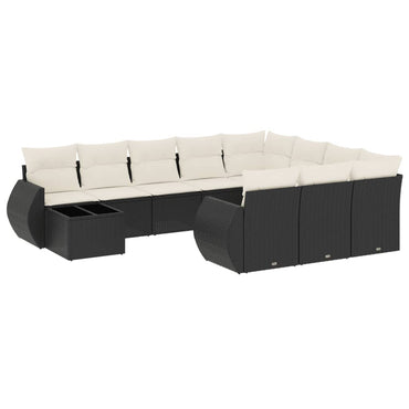 vidaXL Salon de jardin 11 pcs avec coussins Noir Résine tressée
