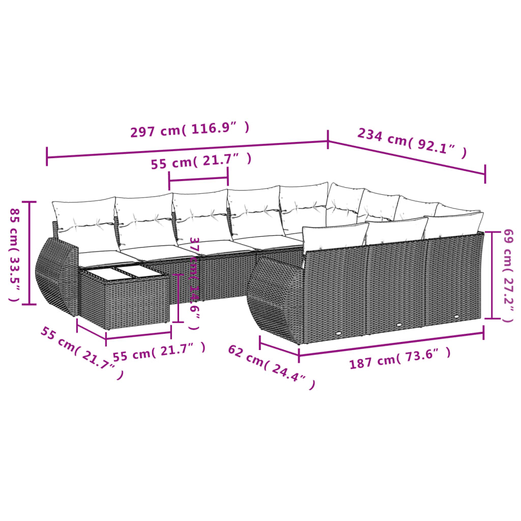 vidaXL Ensemble de canapés de jardin 11 pcs avec coussins en résine tressée gris