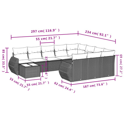 vidaXL Ensemble de canapés de jardin 11 pcs avec coussins en résine tressée gris