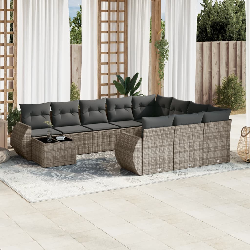 vidaXL Ensemble de canapés de jardin 11 pcs avec coussins en résine tressée gris