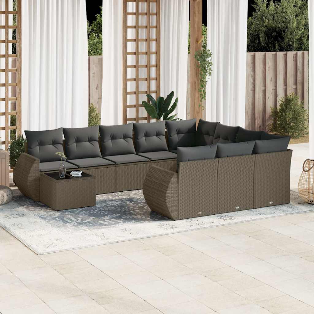 vidaXL Salon de jardin 11 pcs avec coussins Gris clair Résine tressée