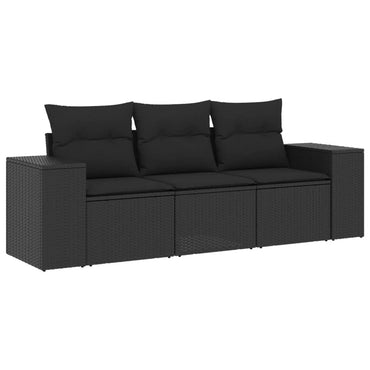 vidaXL Salon de jardin 3 pièces avec coussins Noir Résine tressée