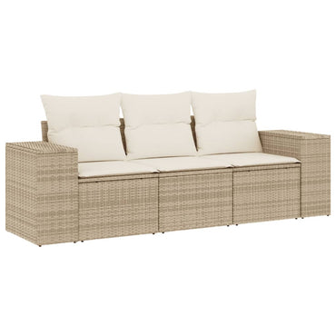 vidaXL Salon de jardin 3 pcs avec coussins Beige Résine tressée