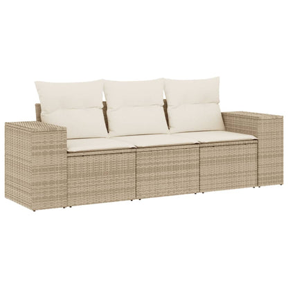 vidaXL Salon de jardin 3 pcs avec coussins Beige Résine tressée
