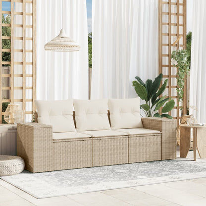 vidaXL Salon de jardin 3 pcs avec coussins Beige Résine tressée