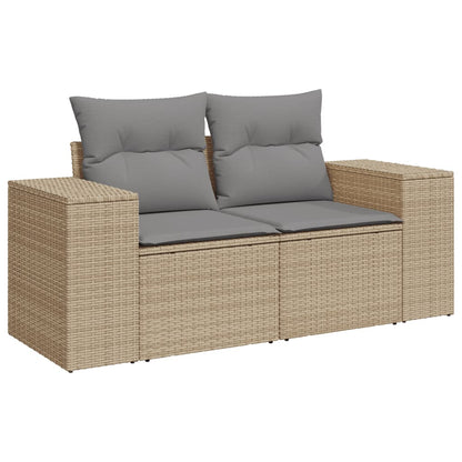 vidaXL 3-tlg. Garten-Sofagarnitur mit Kissen Beige Poly Rattan