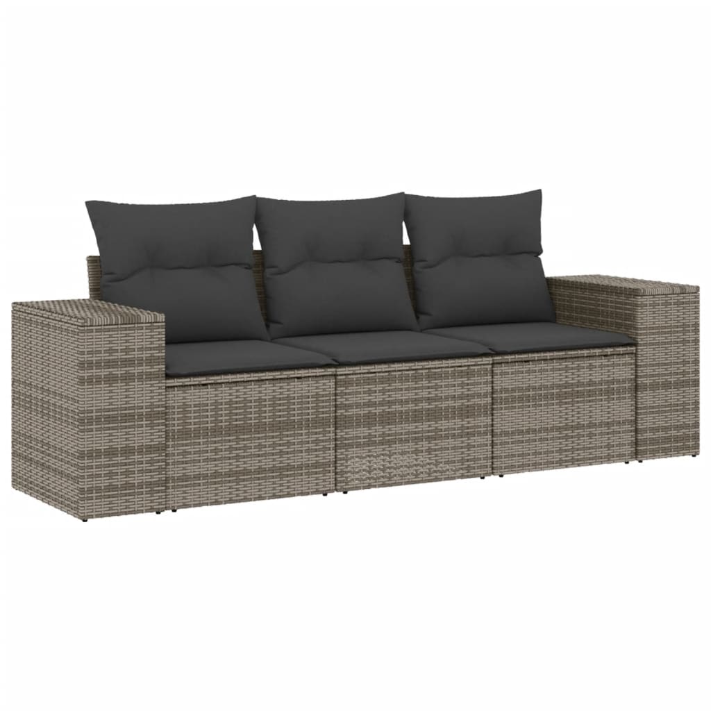 vidaXL Salon de jardin 3 pcs avec coussins Gris Résine tressée