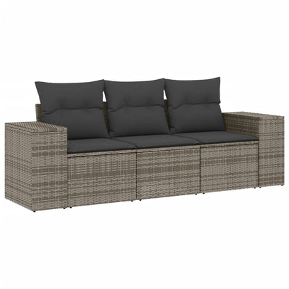 vidaXL Salon de jardin 3 pcs avec coussins Gris Résine tressée