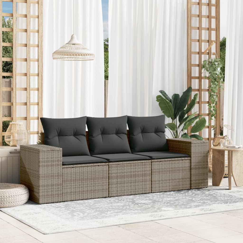 vidaXL Salon de jardin 3 pcs avec coussins Gris Résine tressée